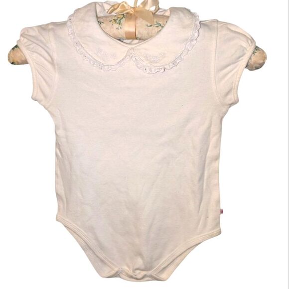 Oshkosh B'Gosh Y2K Infant Girls White Floral Embroidered‎ Lace Collar Outfit Top - Picture 1 of 6